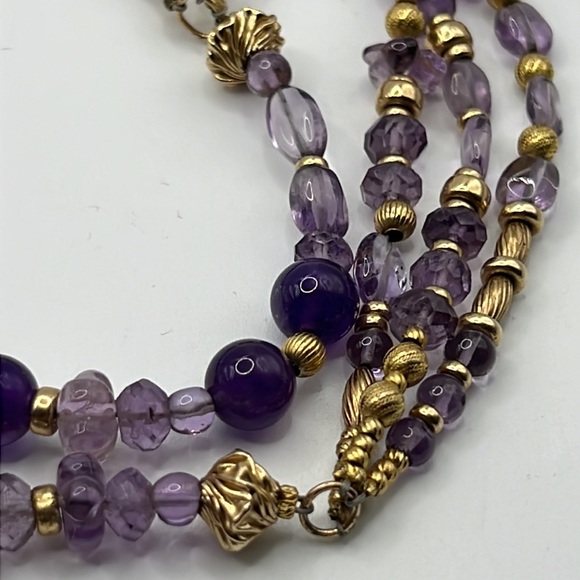 AMETHYST, GLASS, AND GOLD BEAD ARTISAN WRAP NECKLACE 63” - Picture 3 of 11